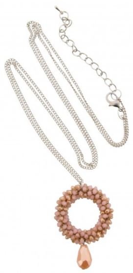 Ketting lang ronde hanger kraaltjes bruin-roze