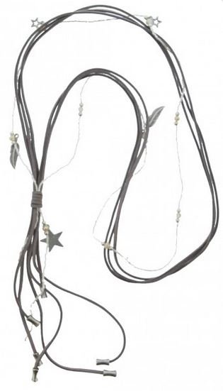 Lange ketting met veertjes en sterren grijs