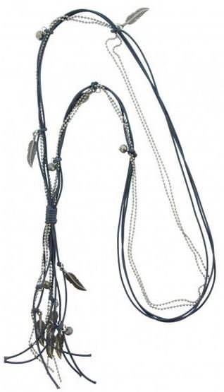 Lange grijze ketting met veertjes