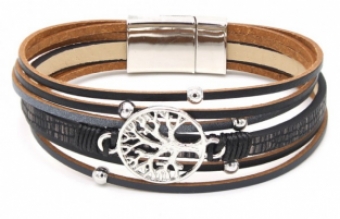 Armband Ibiza Tree of Life zilver-zwart