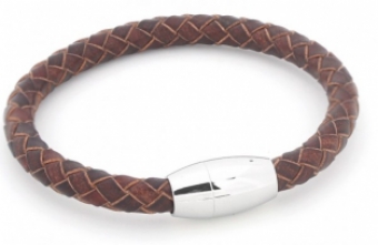 Armband heren leer bruin rvs magneetsluiting