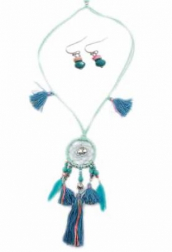 Lange ketting met turqoise dreamcatcher en oorbellen