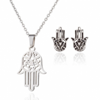 Ketting set Hamsa hand stainless steel zilver