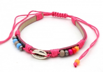 Armband met schelp fuchsia