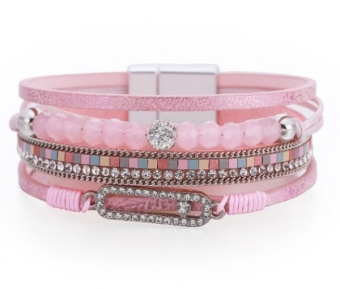 Armband Boho 4 laags magneetsluiting roze