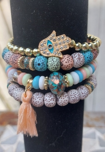 Armband Boho sel a 4 stuks hamsa multicolor