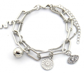 Armband grote schakel en bedels zilver