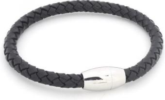 Armband heren 5 mm zwart leer st. steel 19 cm