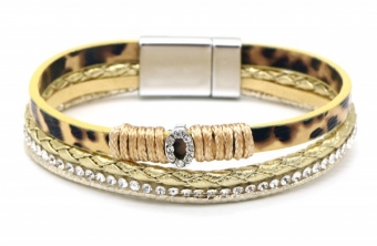 Armband Ibiza 4-laags strass-luipaard beige-zilver