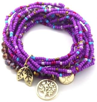 Armband set a 12 glaskraaltjes paars met goudkl. bedels