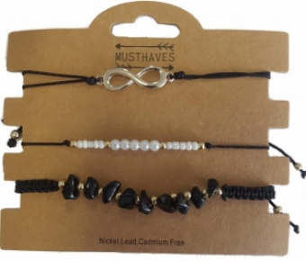 Armband set a 3 fijn Boho Beads & Infinity zwart
