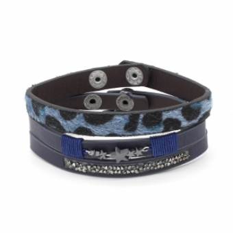 Armband set a 3 Leopard print, Stars & Glitters blauw