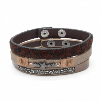 Armband set a 3 Leopard print, Stars & Glitters bruin.