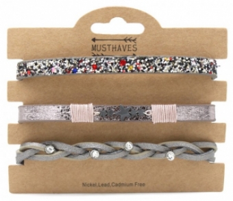 Armband set a 3 Star, strass & glitter multi