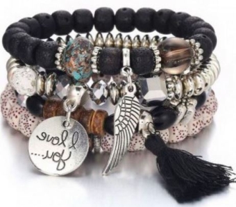 Armband Boho sel a 4 stuks Love zwart 2