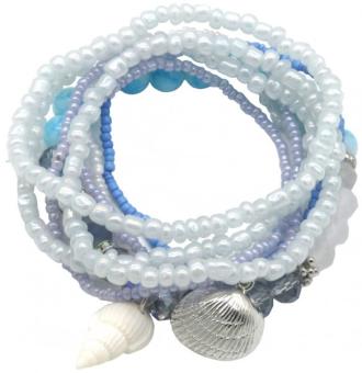 Armband set a 8 kraaltjes blauw met schelp