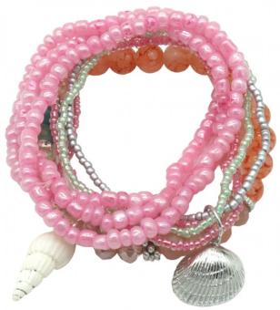 Armband set a 8 kraaltjes roze met schelp