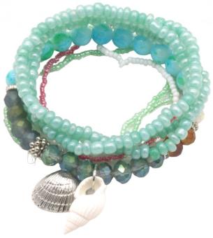 Armband set a 8 kraaltjes groen met schelp