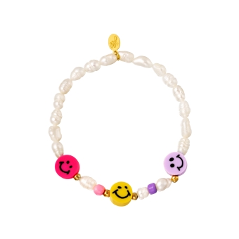 Armband Smileys en zoetwaterparels elastisch
