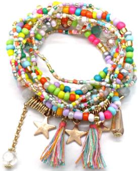 Armband set a 9 kralen multicolor elastisch