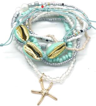 Armband set a 9 kralen mintgroen elastisch