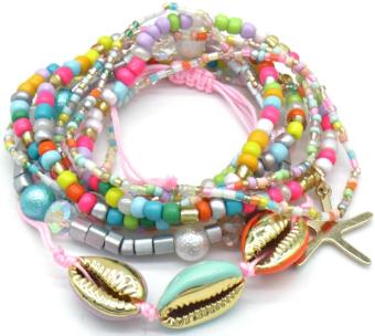 Armband set a 9 kralen multicolor elastisch