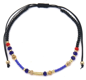 Armbandje fijn glaskraaltjes zwart, blauw, rood, goud