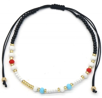 Armband fijn glaskraaltjes zwart-wit multi