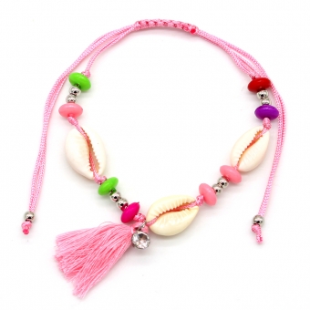 Enkelbandje Shells & Beads roze-multi
