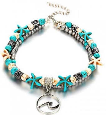 Enkelbandje zeester turquoise-zilver.