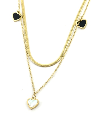 Ketting 2 laags Hartjes st-steel goud