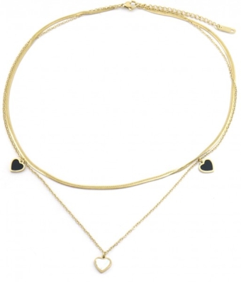 Ketting 2 laags Hartjes st-steel goud 2