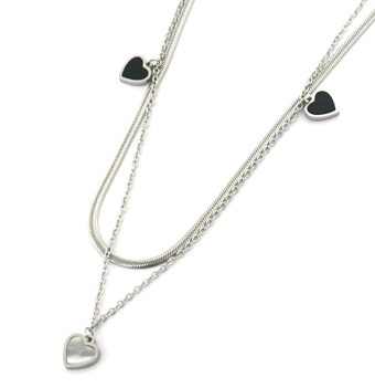 Ketting 2 laags Hartjes st-steel zilver