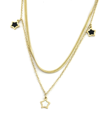 Ketting 2 laags Sterren st-steel goud