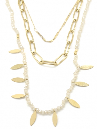 Ketting 3-laags Charms & glaskralen s-steel goud 2