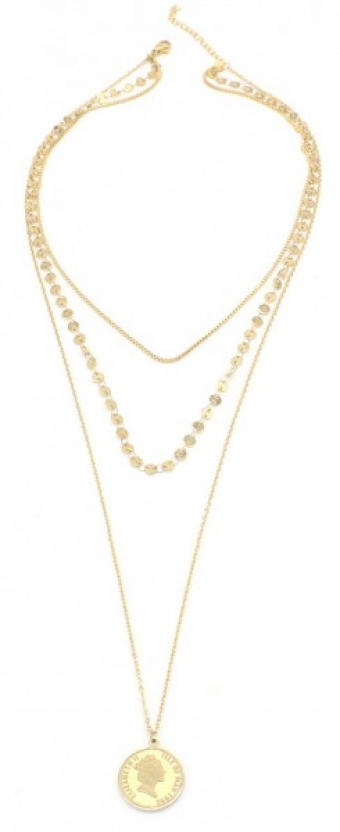 Ketting 3 laags muntjes rvs goud
