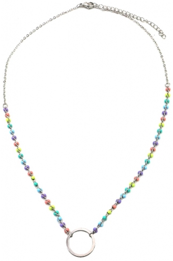 Ketting Cirkel en kraaltjes zilver-multi