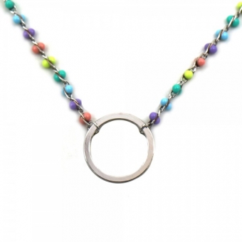 Ketting Cirkel en kraaltjes zilver-multi