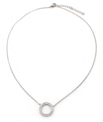 Ketting Cirkel strass stainless steel zilver