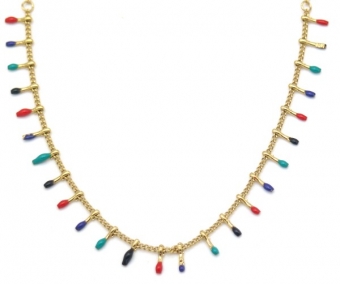 Ketting fijn paintdrops of verfdruppels rvs goud-multicolor