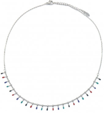 Ketting fijn paintdrops of verfdruppels rvs zilver-multicolor