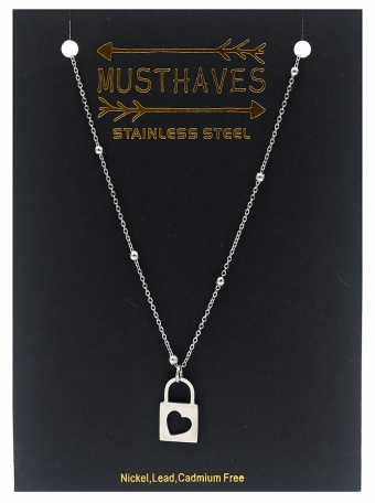 Ketting fijn Slot met hart rvs zilver