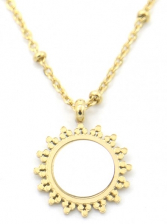 Korte goudkleurige ketting van stainless steel (RVS) met zon met parelmoer