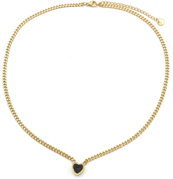 Ketting schakel Hart st-steel-kristal goud-zwart 2