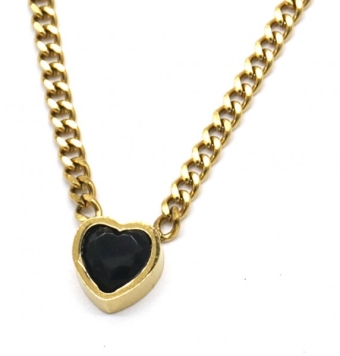 Ketting schakel Hart st-steel-kristal goud-zwart