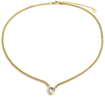 Ketting schakel Hart st-steel-kristal goud 2