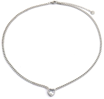 Ketting schakel Hart st-steel-kristal zilver 2