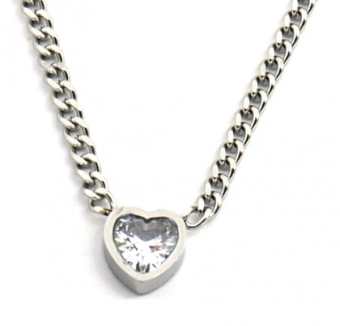 Ketting schakel Hart st-steel-kristal zilver
