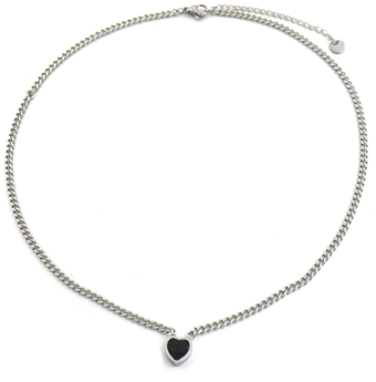 Ketting schakel Hart st-steel-kristal zilver-groen 2