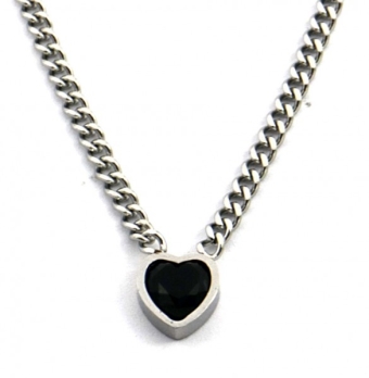 Ketting schakel Hart st-steel-kristal zilver-zwart